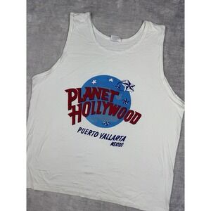 Vintage Planet Hollywood Shirt Mens XL White 90s Big Logo Tank Top‎ Muscle Gym